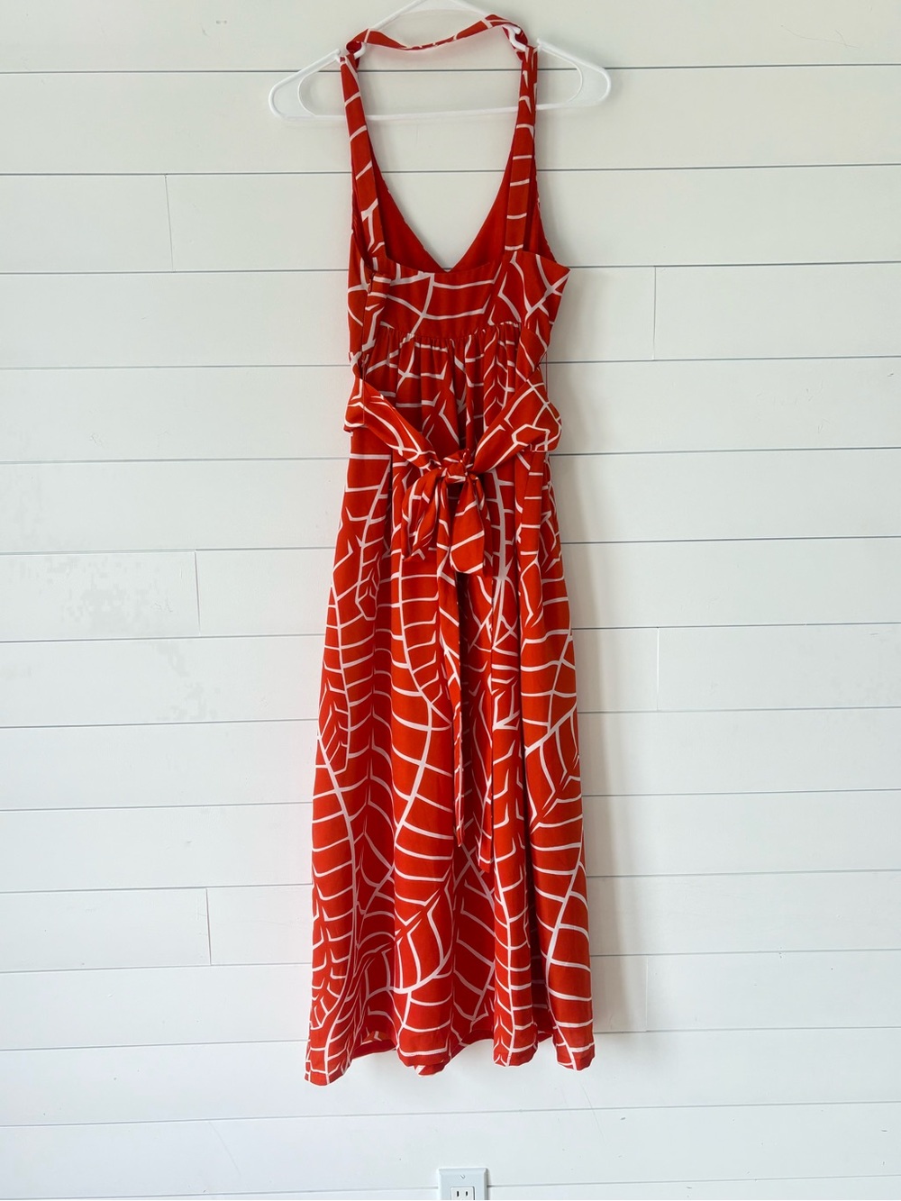 Susan Monaco Orange White Geometric Tie Back Midi Dress Size 6 - Picture 4 of 16